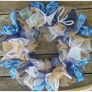 sale EVERYDAY ALL OCCASION JUTE MESH WREATH RIBBON COUNTRY BLUE   223066344042